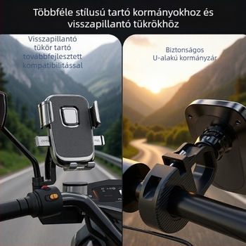 Univerzális telefon-tartó kerékpárhoz, elektromos kerékpárhoz és motorkerékpárhoz, forgatható navigációs tartóval és automata zárással
