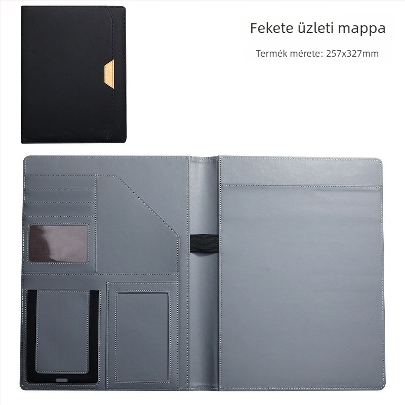 PU bőr A4 dokumentum mappa – Többfunkciós üzleti mappa tárgyalásokhoz és szerződésekhez, erős egykpontos klipe, klipsz mérete 123 mm, tábla vastagsága 2 mm, hátsó szélesség 257×327 mm