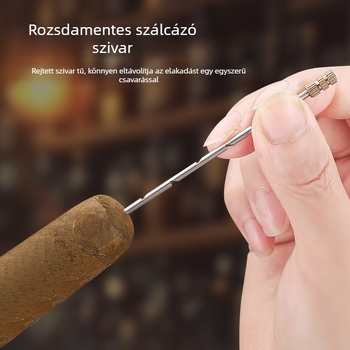 Hordozható szivar öngyújtó vágóval, felfújóval és tűs perforálóval — fémből készült test, bután üzemanyag