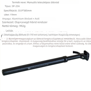 Összecsukható kerékpár üléscső állítható magassággal, olaj-gáz hibrid csillapítóval, 33,9×585 mm
