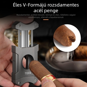 Alumínium ötvözetű szivarolló, V-vágású, hordozható, ultra vékony, cigaretta-tartóval, férfiaknak