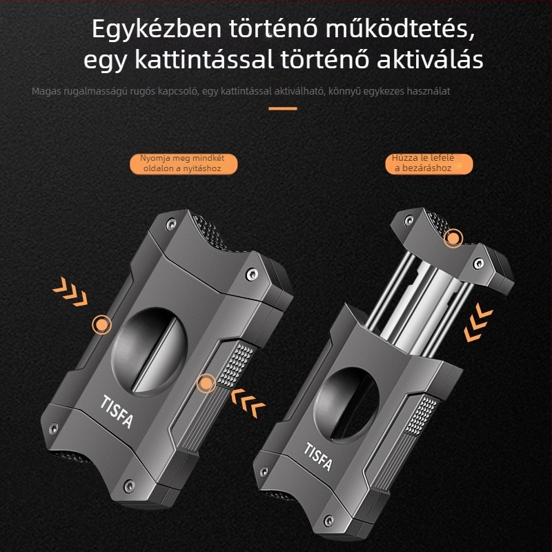 Alumínium ötvözetű szivarolló, V-vágású, hordozható, ultra vékony, cigaretta-tartóval, férfiaknak