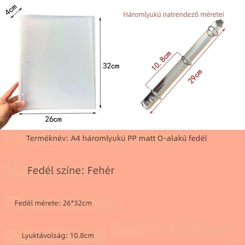 3-lyukas A4-es irattartó, matt PP borító, több színű kártyatartó fedél, levehető irattartó lapok