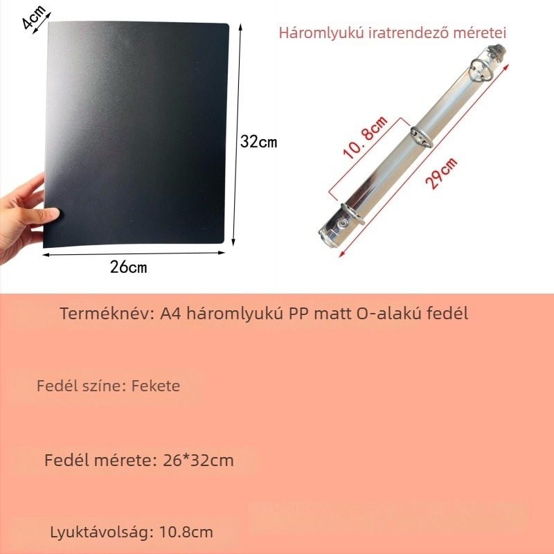 3-lyukas A4-es irattartó, matt PP borító, több színű kártyatartó fedél, levehető irattartó lapok