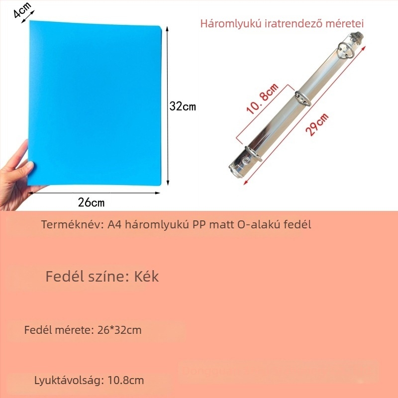 3-lyukas A4-es irattartó, matt PP borító, több színű kártyatartó fedél, levehető irattartó lapok