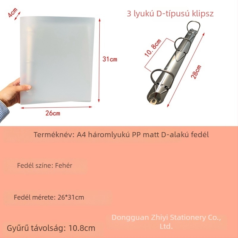 3-lyukas A4-es irattartó, matt PP borító, több színű kártyatartó fedél, levehető irattartó lapok