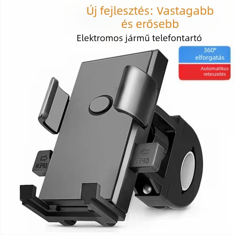 Alumínium telefon tartó rezgésmentesítéssel elektromos robogókhoz, motorkerékpárokhoz és kerékpárokhoz — snap-on rögzítés