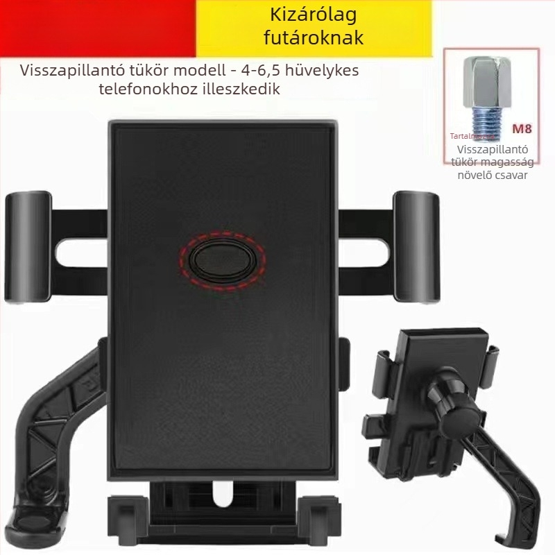 Alumínium telefon tartó rezgésmentesítéssel elektromos robogókhoz, motorkerékpárokhoz és kerékpárokhoz — snap-on rögzítés