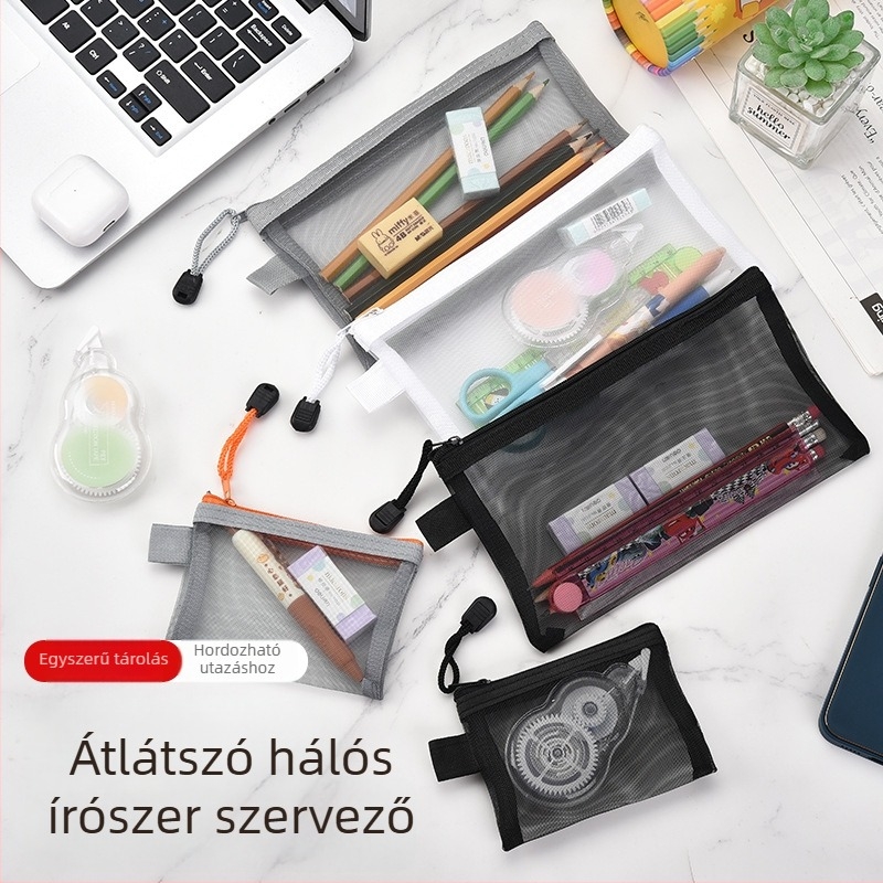 Hálós tolltartó cipzárral; poliészter anyag; háló dizájnnal; 2025 nyári megjelenés