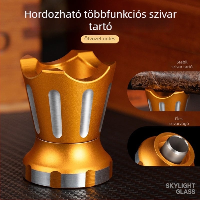 Szivar tartó nagy átmérőjű nyílással, alumíniumötvözetből, hordozható, koronás kivitel, lyuknyitó