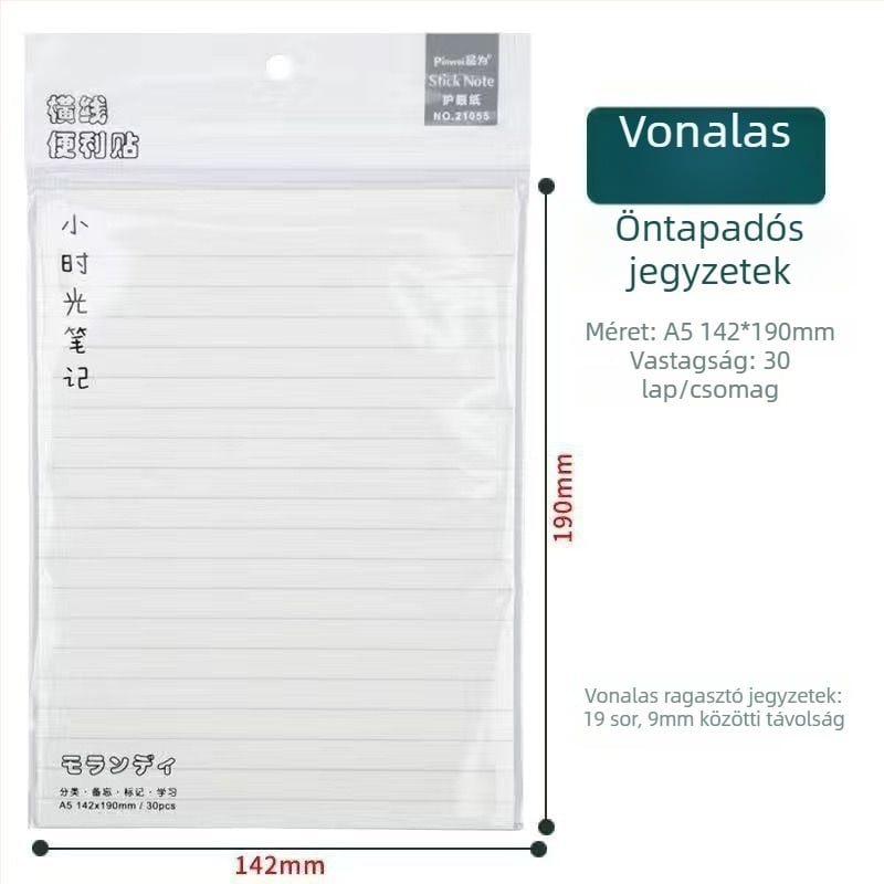 Öntapadós jegyzetek – Hordozható négyzet alakú jegyzettömb vonalas belső oldalakkal