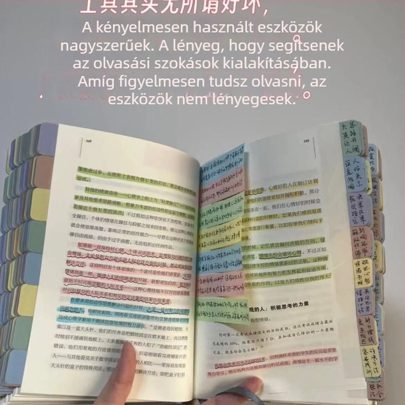 Gradiens színű indexelési jegyzetek Morandi-palettával, elegáns diákok számára, színes fluoreszkáló könyvjelzőkkel
