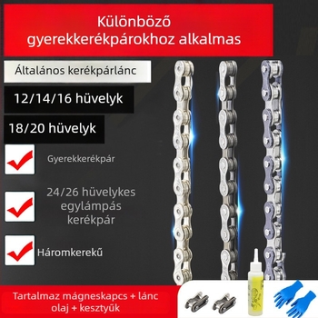 Kerékpárlánc, modell 985, szénacél, egysebességes, kompatibilis gyerekbiciklikkel 24/26