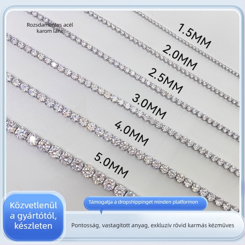 Rozsdamentes acél karmás teniszköves lánc AAA cirkónnal, 18k aranyozott felület, DIY ékszer alkatrészek, színtartó