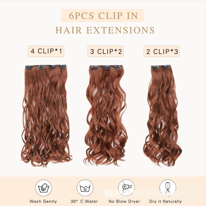 Clip-in hajpótló készlet, 6 darab, hőálló rostokból, volumen, mechanikus feldolgozás, nem festhető vagy perm
