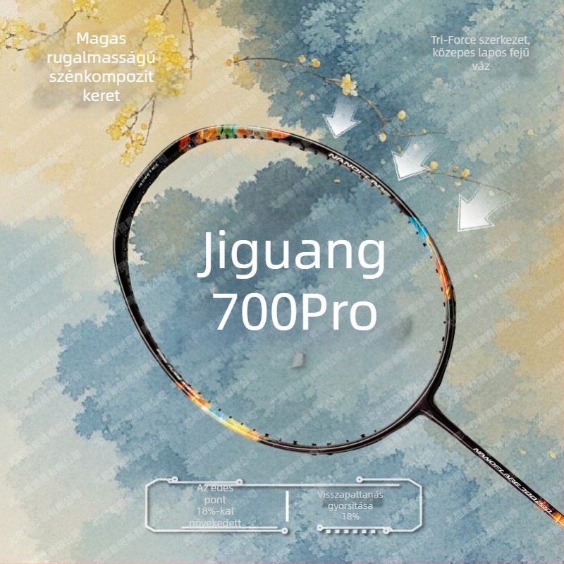 Badmintonütő 700PRO – szénszálas keret, egyenes nyél, súly 80–84 g, nylon húr, monoblokk kivitel