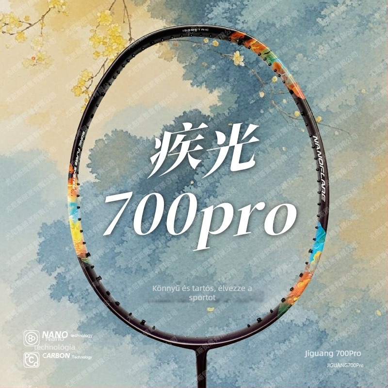 Badmintonütő 700PRO – szénszálas keret, egyenes nyél, súly 80–84 g, nylon húr, monoblokk kivitel