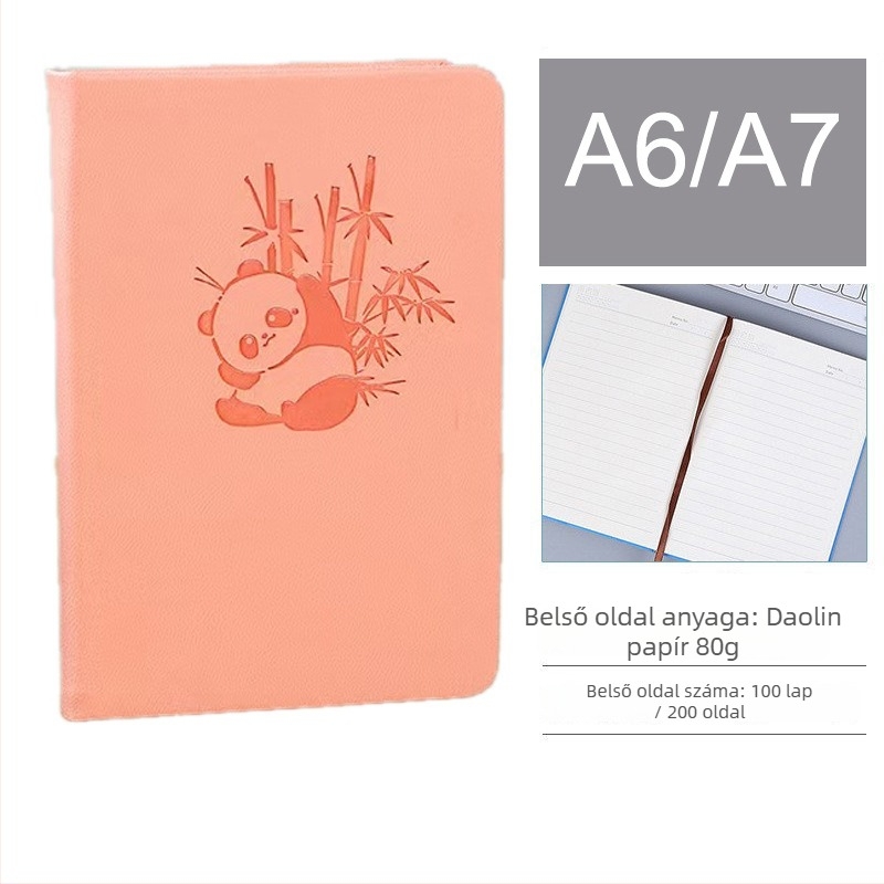 A6 mini zsebnapló Panda, PU borítás, drótos kötés, Dowling papír, 80 g/m², 300–400 oldal, kreatív stílusú jegyzetfüzet