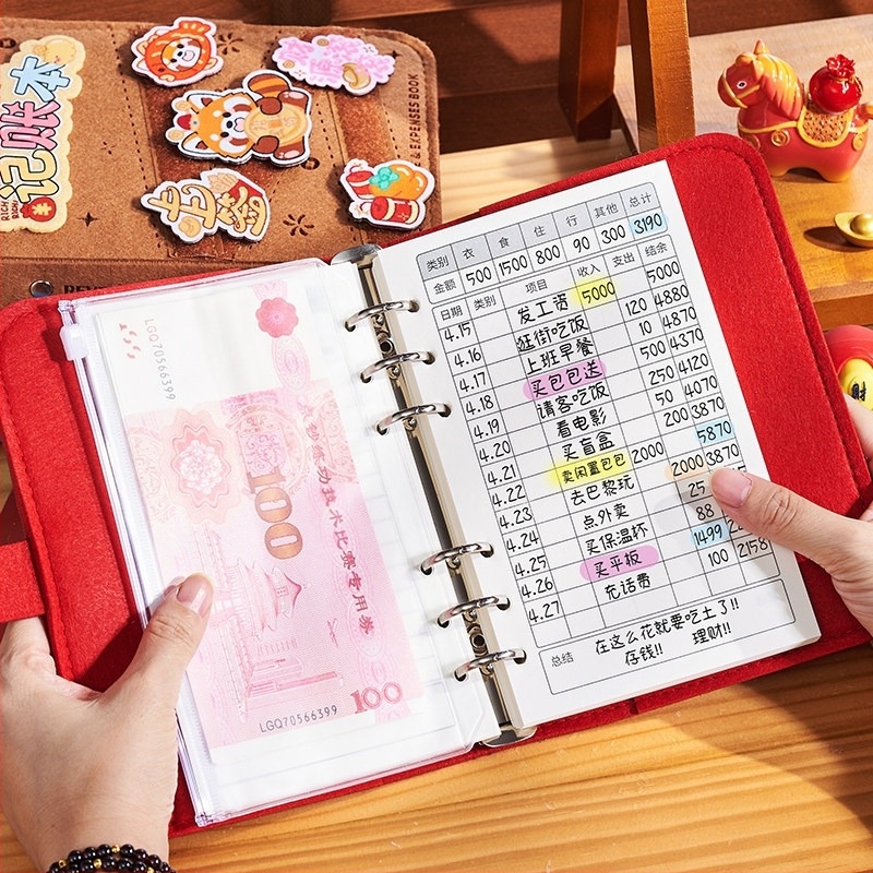 Új filc anyagból készült számviteli notesz családi pénzügyekhez — részletes kiadásnyilvántartás, levehető kötés, bizonylat-tárolás, minimalist stílus