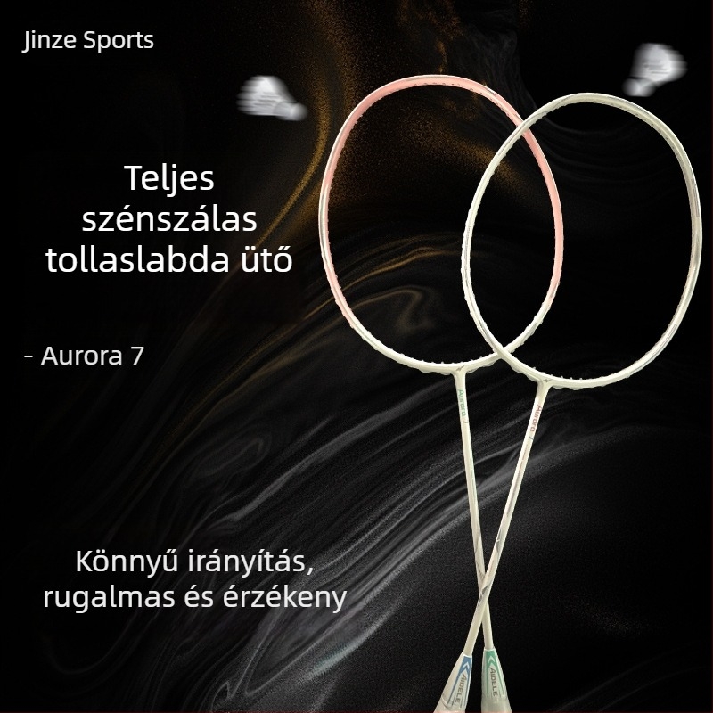 Badminton ütő Aurora 7 teljes karbon kerettel, ultrakönnyű, közepes merevség, súly 80–84 g