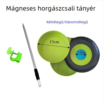 Zöld mágneses kétszintes etetőtál háromszintű dizájnnal és földelő kampóval