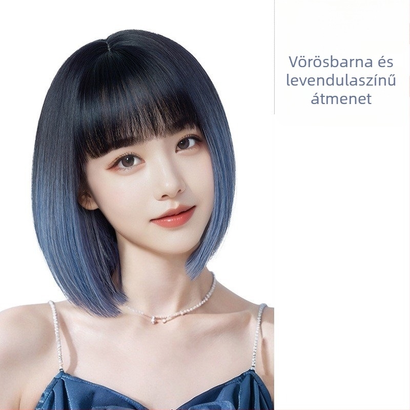 Rövid egyenes paróka frufruval, modell 7008, matt hőálló huzal, mechanikus gyártás