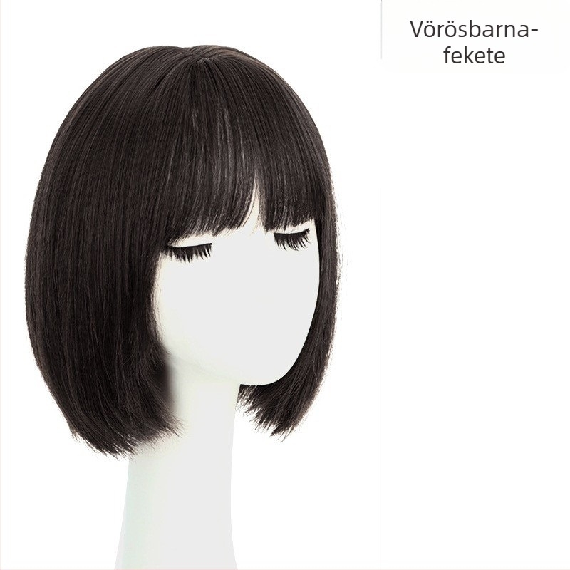 Rövid egyenes paróka frufruval, modell 7008, matt hőálló huzal, mechanikus gyártás