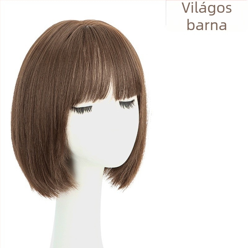 Rövid egyenes paróka frufruval, modell 7008, matt hőálló huzal, mechanikus gyártás