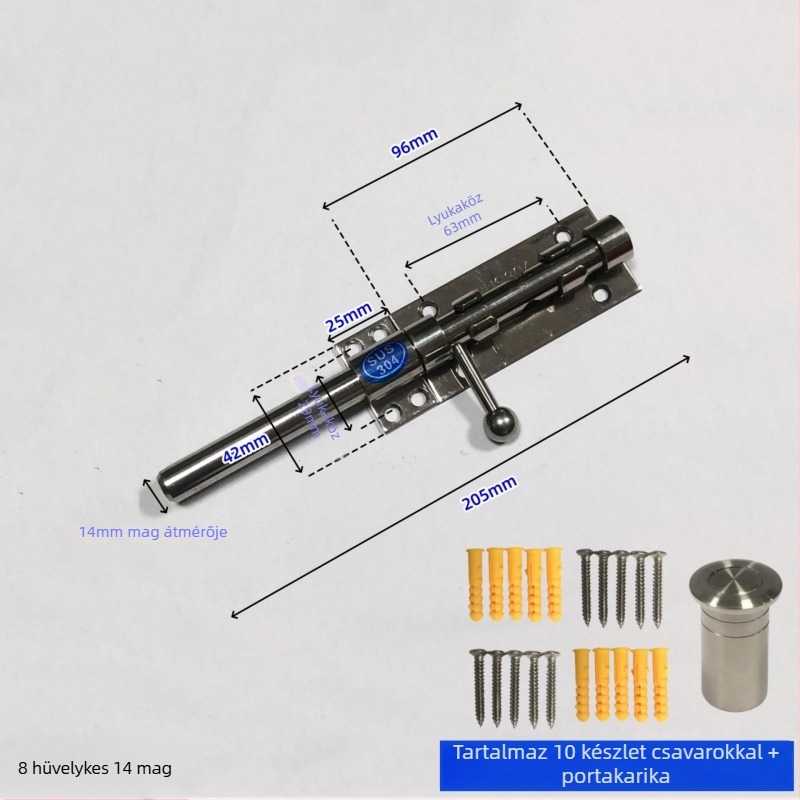 Ég és Föld típusú ajtózár-készlet, rozsdamentes acél, polírozott felület, felső és alsó záróegység porvédő kupakkal