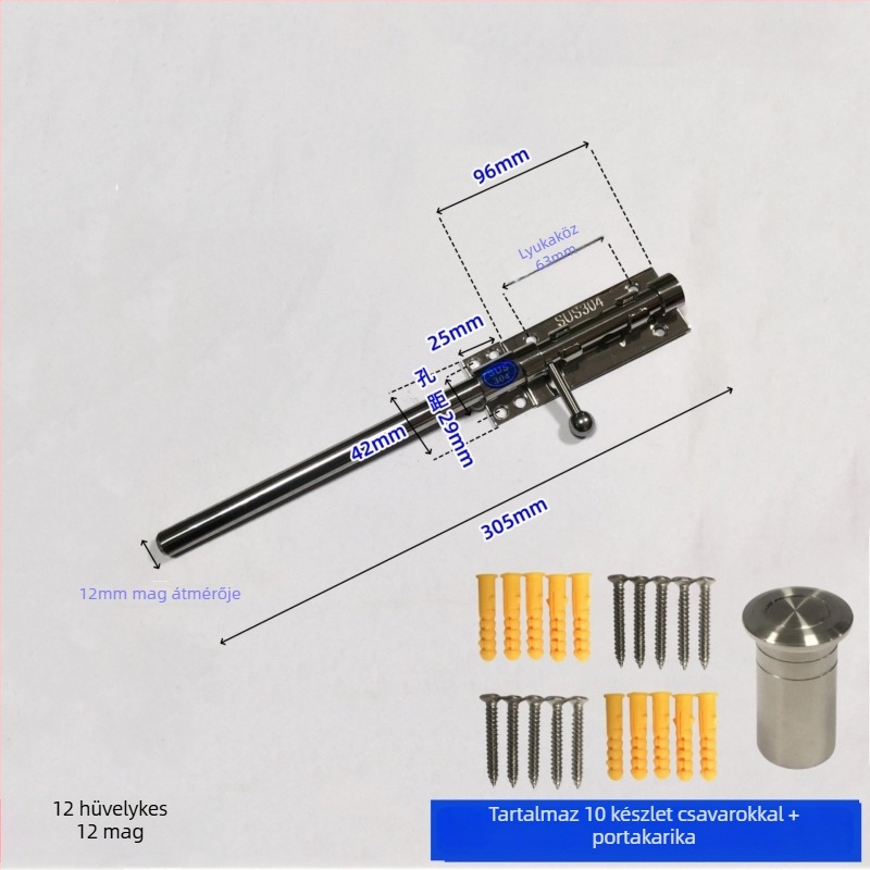 Ég és Föld típusú ajtózár-készlet, rozsdamentes acél, polírozott felület, felső és alsó záróegység porvédő kupakkal