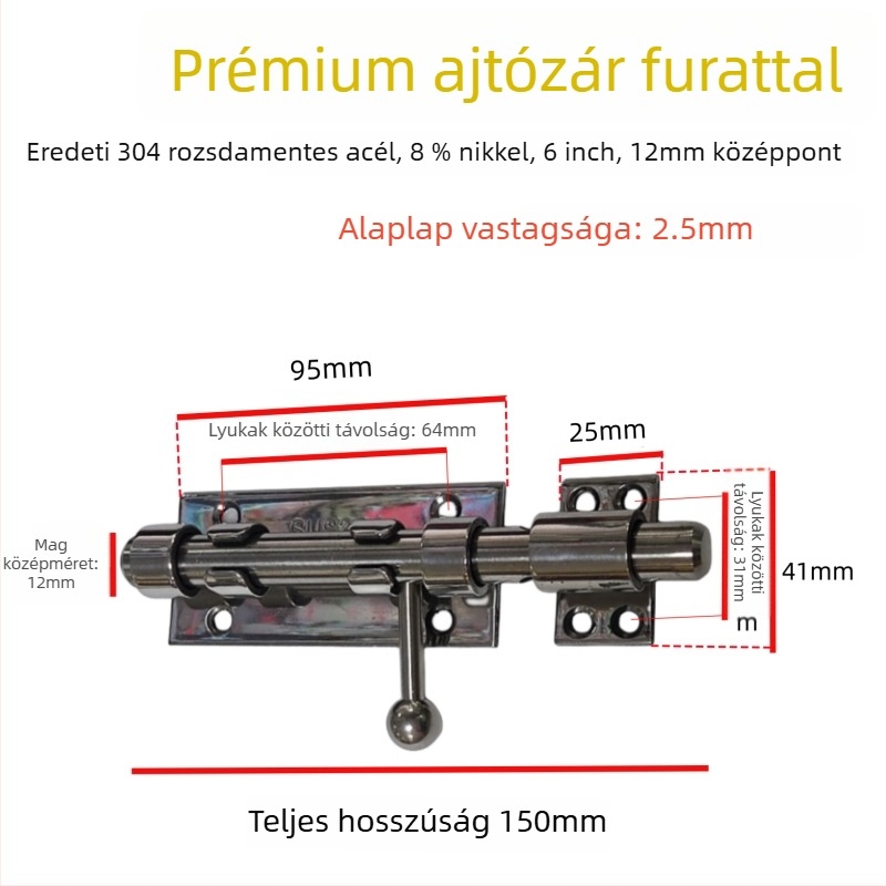 Ég és Föld típusú ajtózár-készlet, rozsdamentes acél, polírozott felület, felső és alsó záróegység porvédő kupakkal