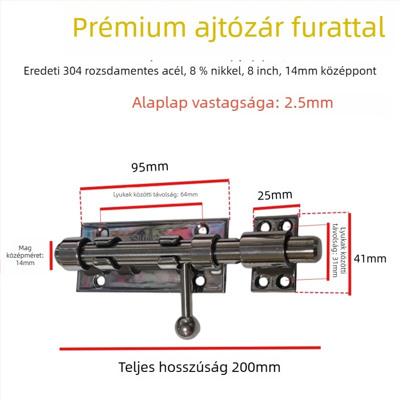 Ég és Föld típusú ajtózár-készlet, rozsdamentes acél, polírozott felület, felső és alsó záróegység porvédő kupakkal
