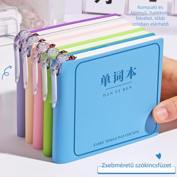 PU bőr borítású notesz angol szókincshez – hordozható zsebnapló, varrott kötés, bevont papír, 50–100 oldal, minimalist stílus