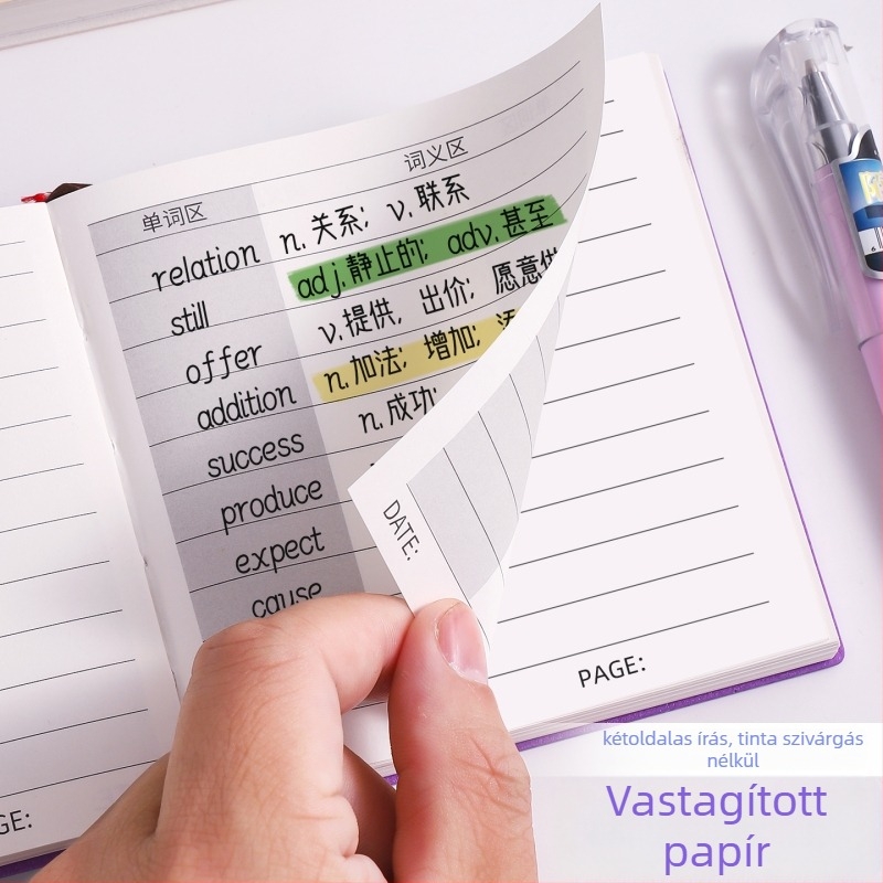 PU bőr borítású notesz angol szókincshez – hordozható zsebnapló, varrott kötés, bevont papír, 50–100 oldal, minimalist stílus