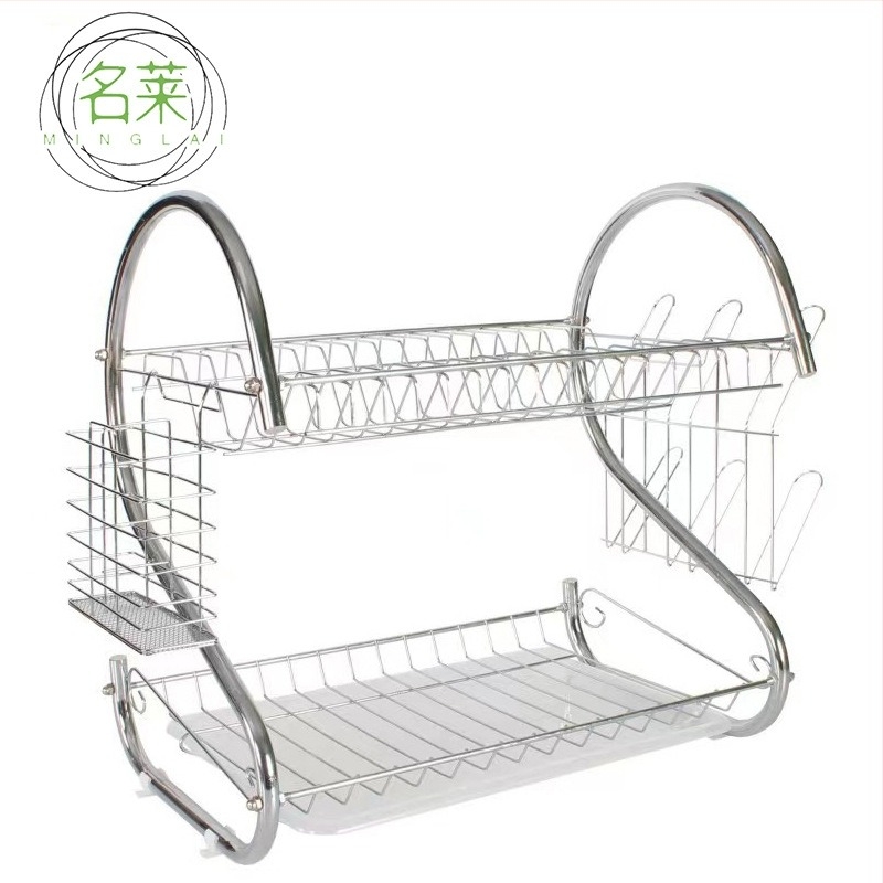 Kétszintes S-alakú mosogatóállvány edényekhez, vasdrótból készült, konyhapult melletti tároló, modern minimalist stílus