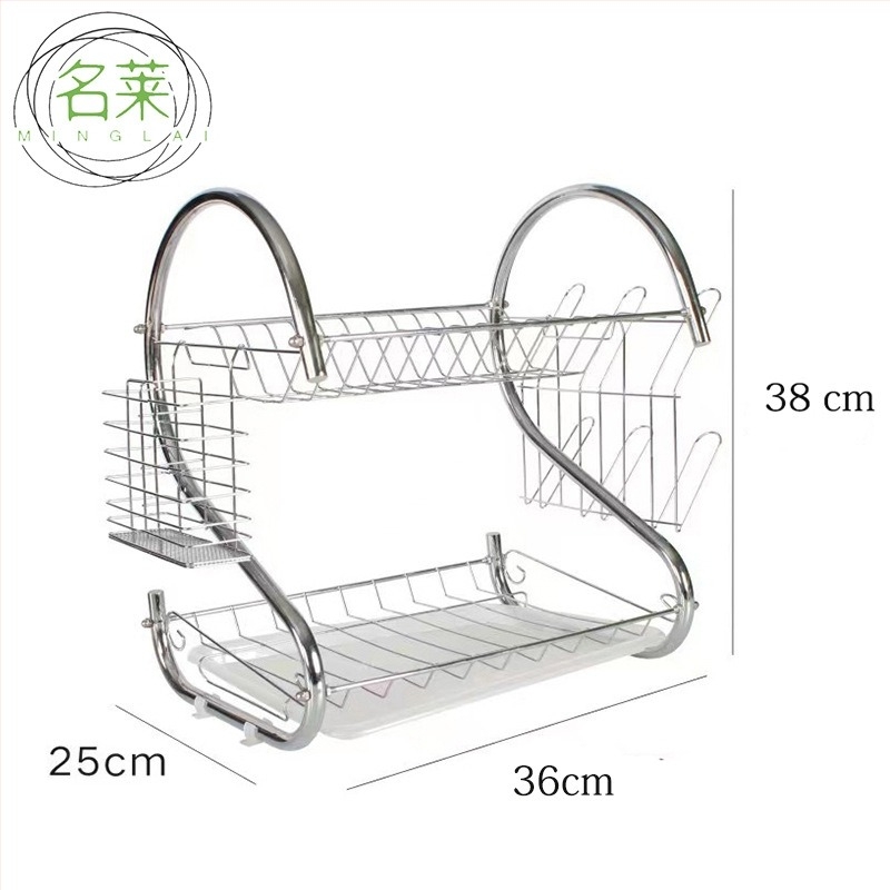 Kétszintes S-alakú mosogatóállvány edényekhez, vasdrótból készült, konyhapult melletti tároló, modern minimalist stílus