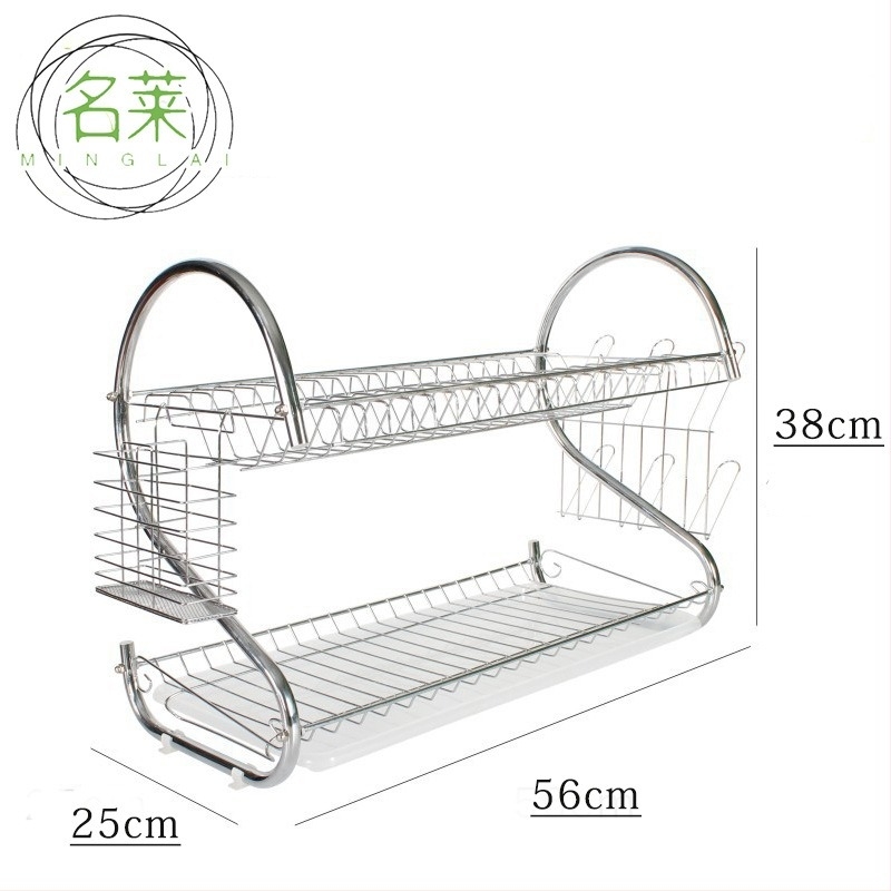 Kétszintes S-alakú mosogatóállvány edényekhez, vasdrótból készült, konyhapult melletti tároló, modern minimalist stílus