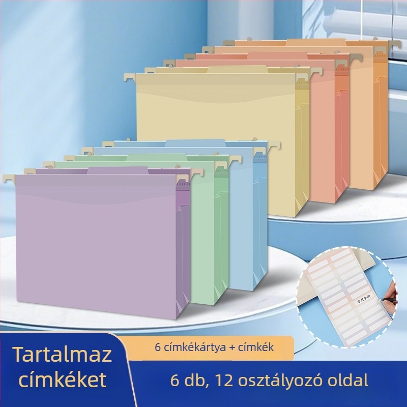 Gyorsklip fali fájlokhoz, függő állvány osztályozó címkékkel, PP anyag, modell 260112