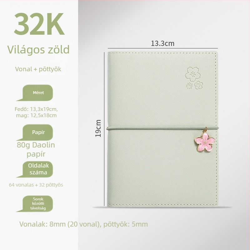 Napló Sakura sorozat, varrott kötés, PU borító, Dowling papír, 80 g, 50-100 oldal