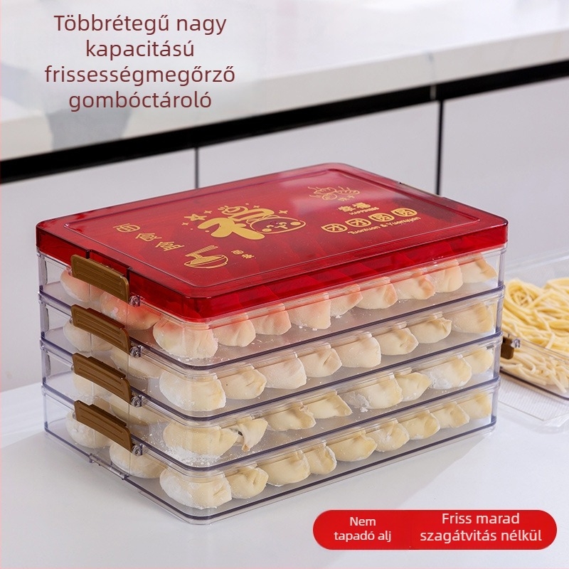 Dumpling tároló doboz - 2 L, PP-PET műanyag, hűtött, Új kínai stílus