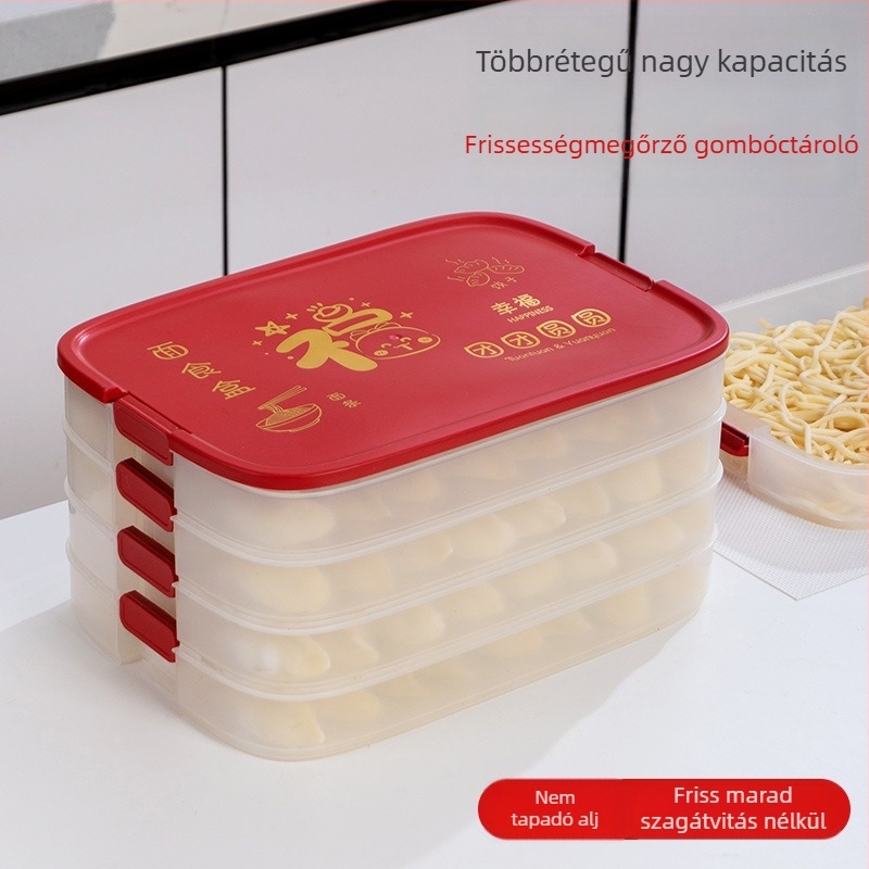 Dumpling tároló doboz - 2 L, PP-PET műanyag, hűtött, Új kínai stílus