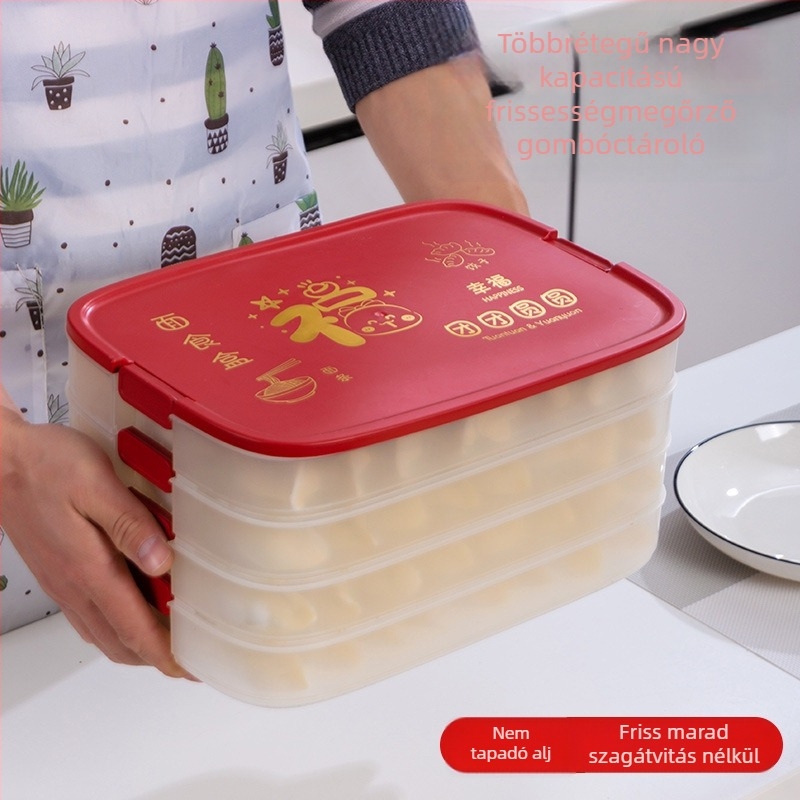 Dumpling tároló doboz - 2 L, PP-PET műanyag, hűtött, Új kínai stílus