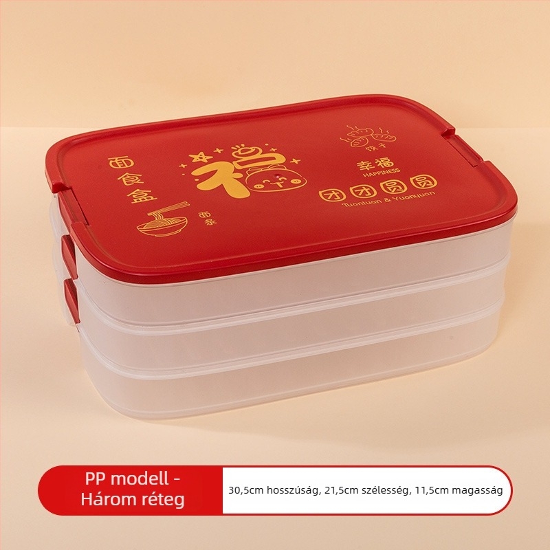 Dumpling tároló doboz - 2 L, PP-PET műanyag, hűtött, Új kínai stílus