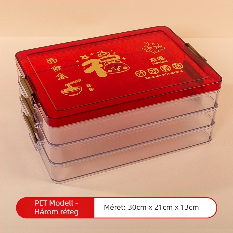 Dumpling tároló doboz - 2 L, PP-PET műanyag, hűtött, Új kínai stílus