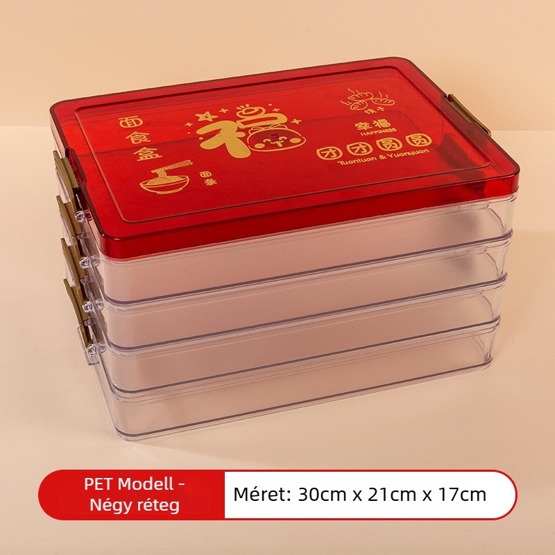 Dumpling tároló doboz - 2 L, PP-PET műanyag, hűtött, Új kínai stílus