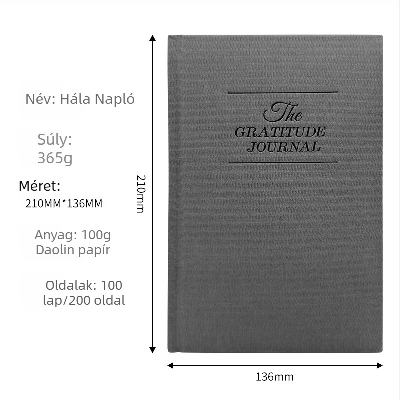 2026-os nemzetközi angol kiadású hála-napló, napi tervező, len borítású notesz