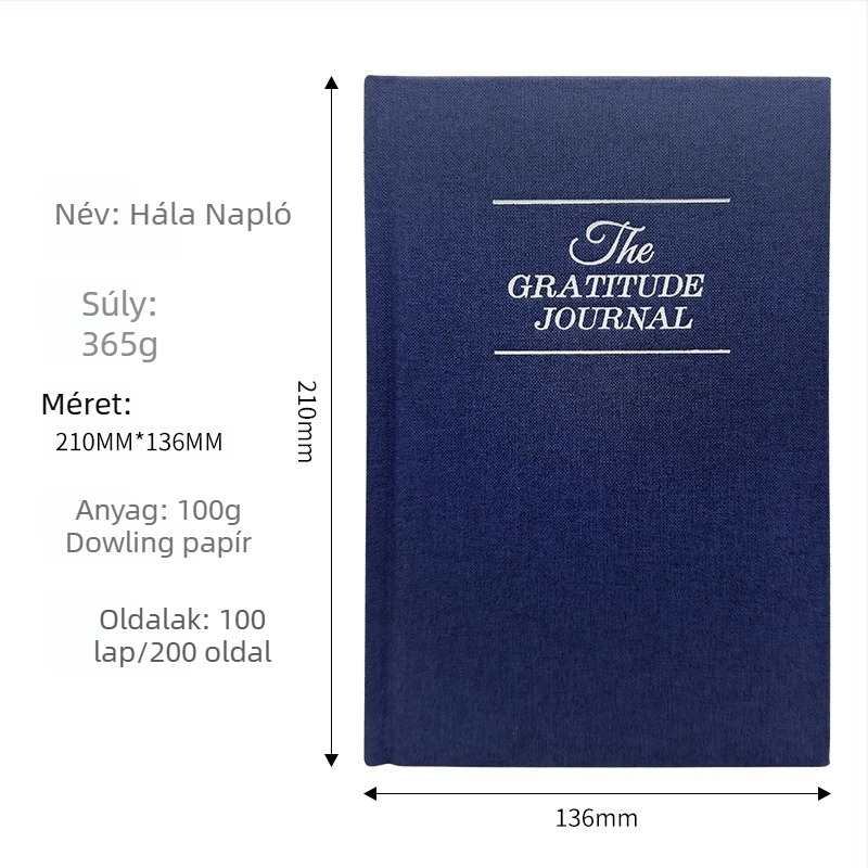 2026-os nemzetközi angol kiadású hála-napló, napi tervező, len borítású notesz