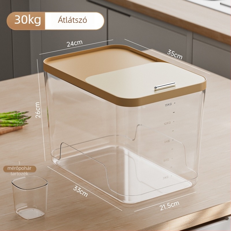 Rizs tároló doboz — zárt, nedvességálló, rovarbiztos; anyag: PP műanyag; márka: Ouyuke; modern minimalista design