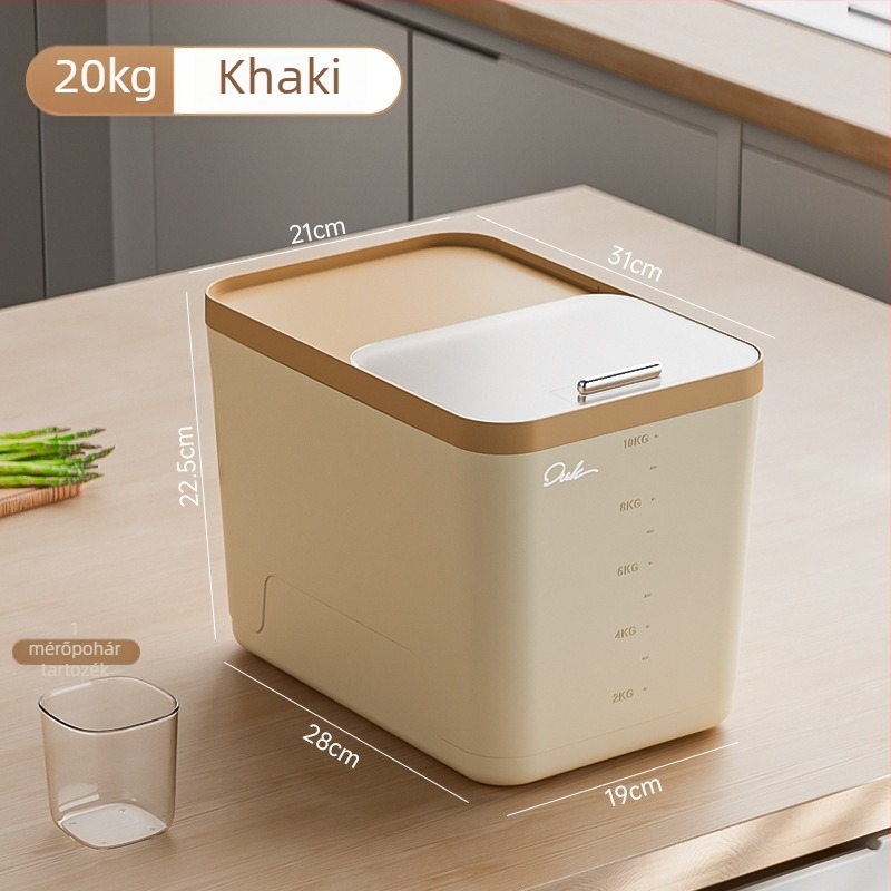 Rizs tároló doboz — zárt, nedvességálló, rovarbiztos; anyag: PP műanyag; márka: Ouyuke; modern minimalista design
