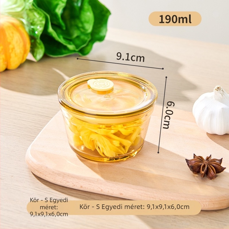 Mini boroszilikát üveg ételtároló doboz belső vákuumzárással, mikrózható